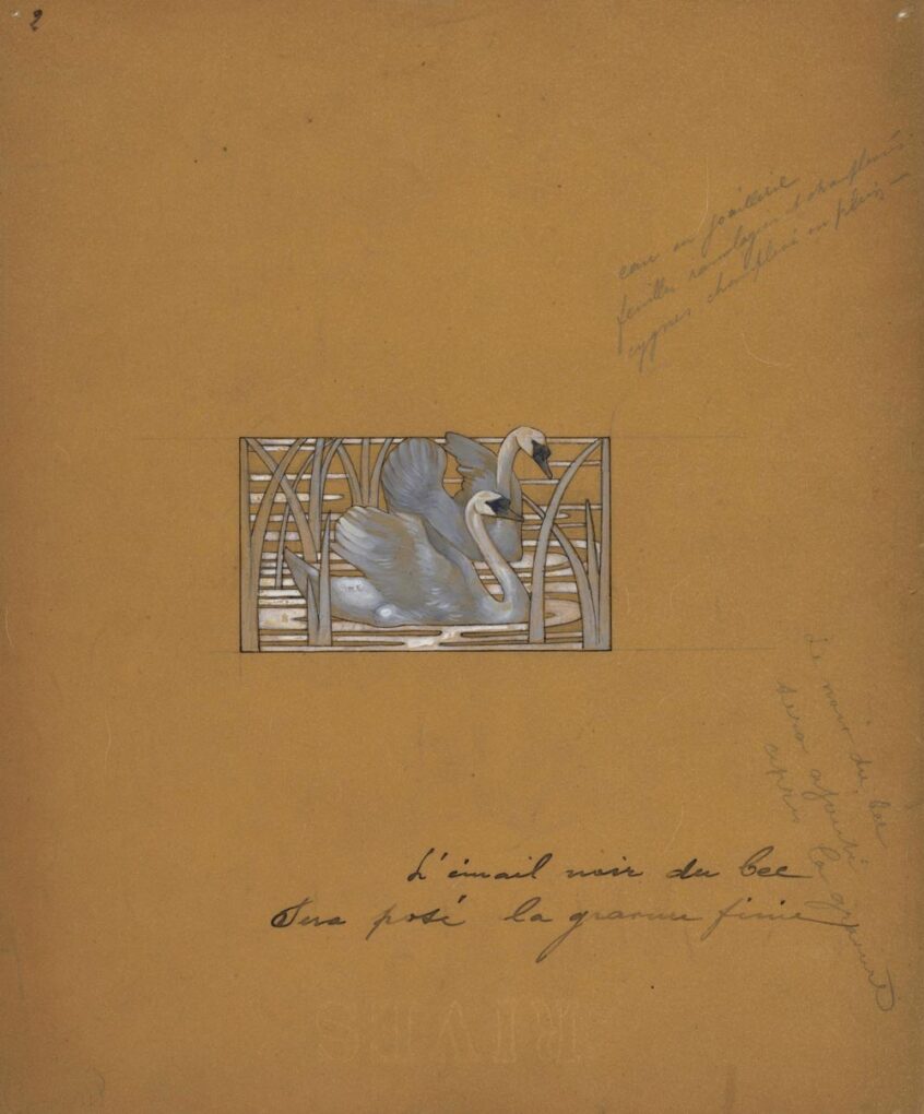 9-2021_Jewellery_Tu-vois-ce-que-je-dessine_05-Rene-Lalique-Dessin-de-plaque-de-cou-Cygnes-Fonds-Van-Cleef-Arpels-sur-la-Culture-Joailliere