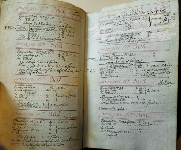 Louis Benoît père, Recettes pour la préparation de la couleur pourpre, XVIIIe siècle, Fonds Benoît/Bobillier 7, Archives de l’État de Neuchâtel.