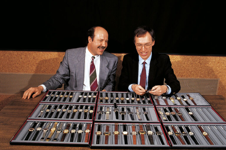Ullrich W. Herzog (à gauche) et Rolf Portmann ont repris la tête d’Oris en 1982 dans le cadre d’un management buyout et ont guidé la marque sur le chemin de l’indépendance.