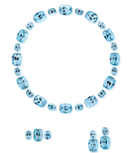 Set mit Collier, Ring und Ohrschmuck aus Aquamarinen von Groh + Ripp.